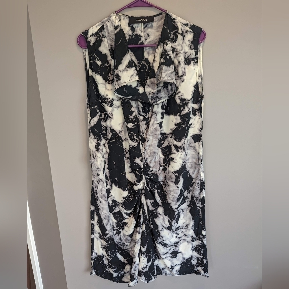 Thakoon Black & White Sleeveless Mini Shirt Dress 100% Silk Size 12